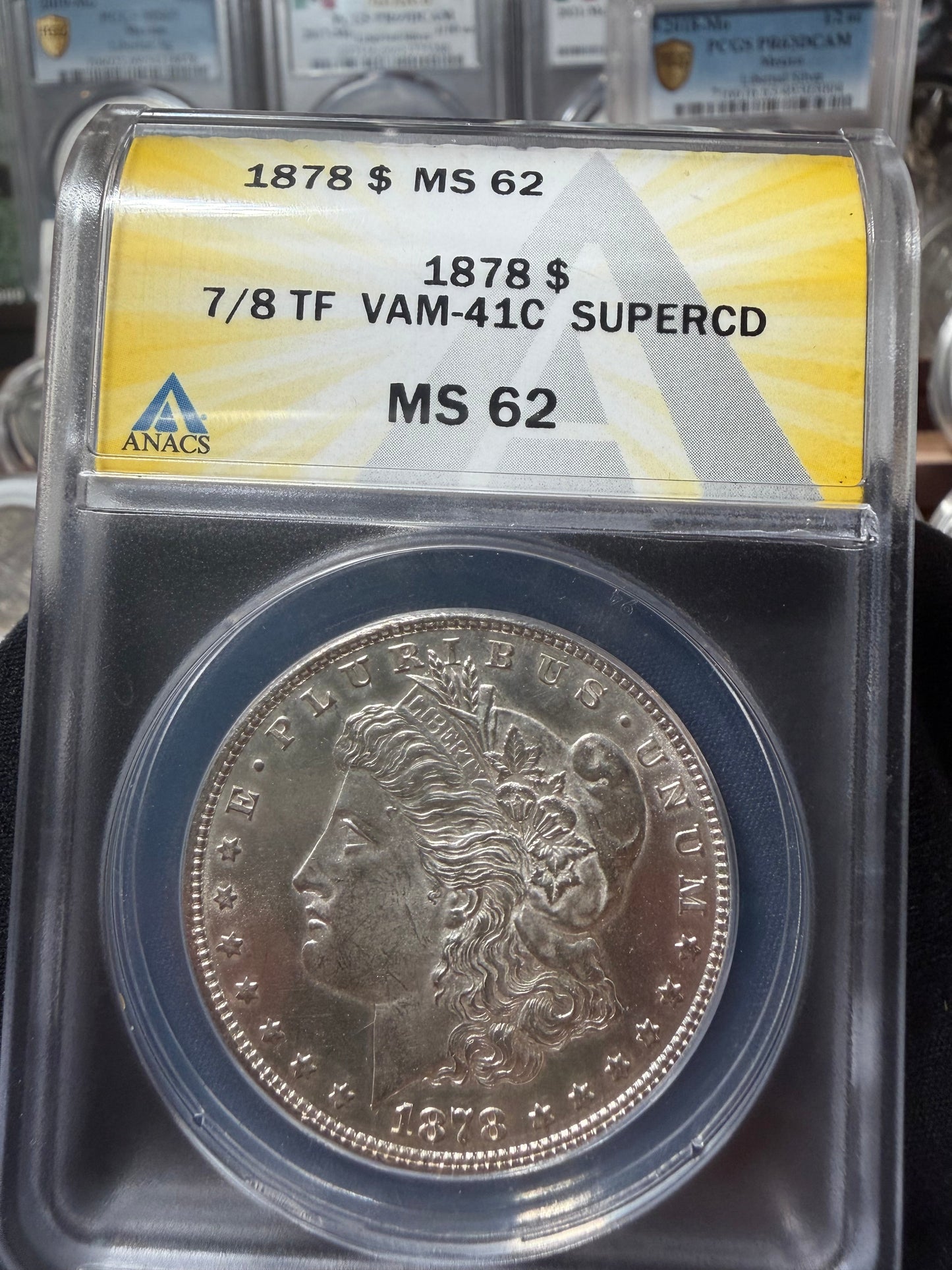 1878 Morgan Silver Dollar 7/8 TF VAM-41C SUPERCD ANACS MS62 in slab
