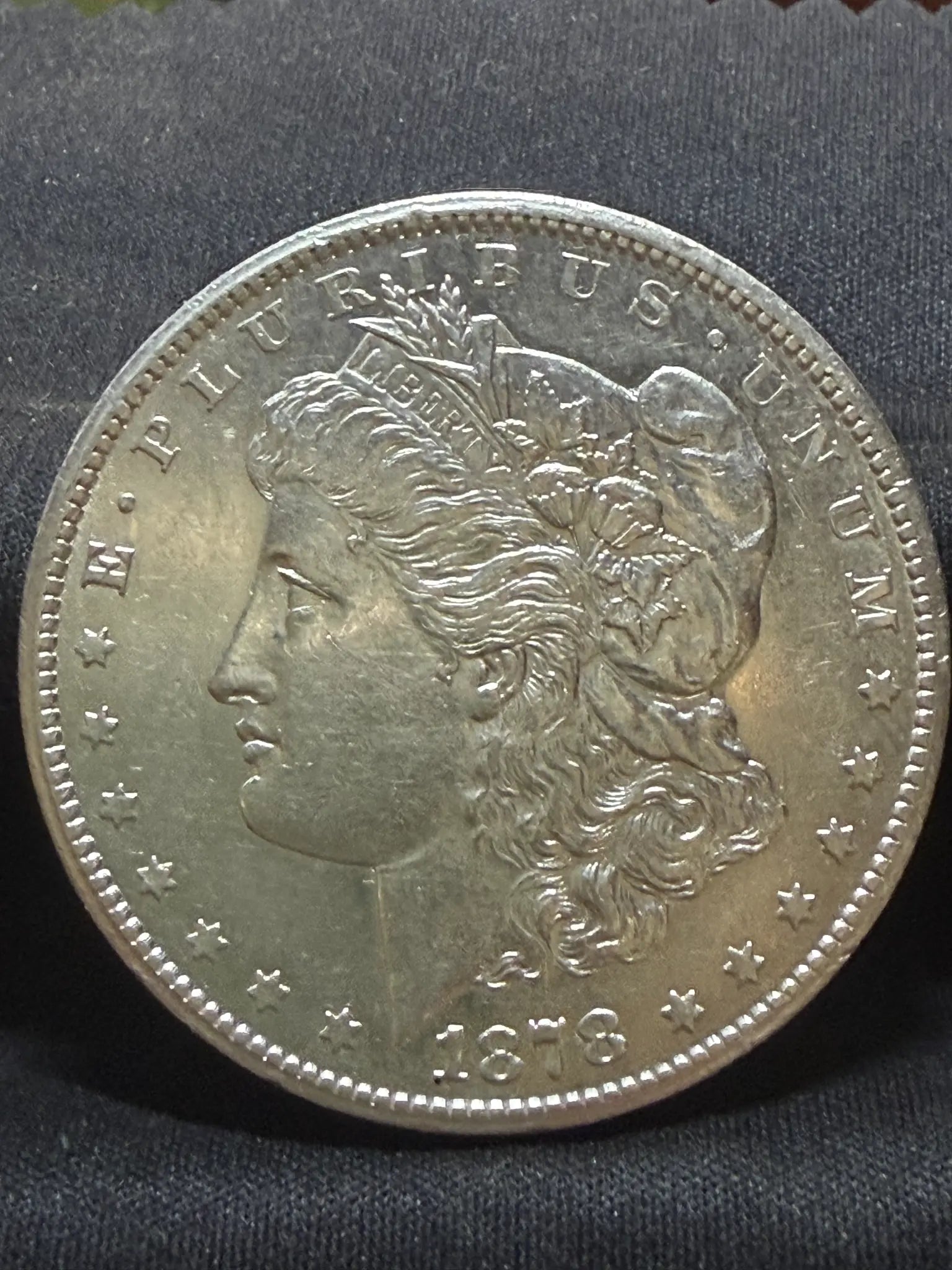 1878-CC Morgan silver dollar obverse with Liberty portrait and 1878 date