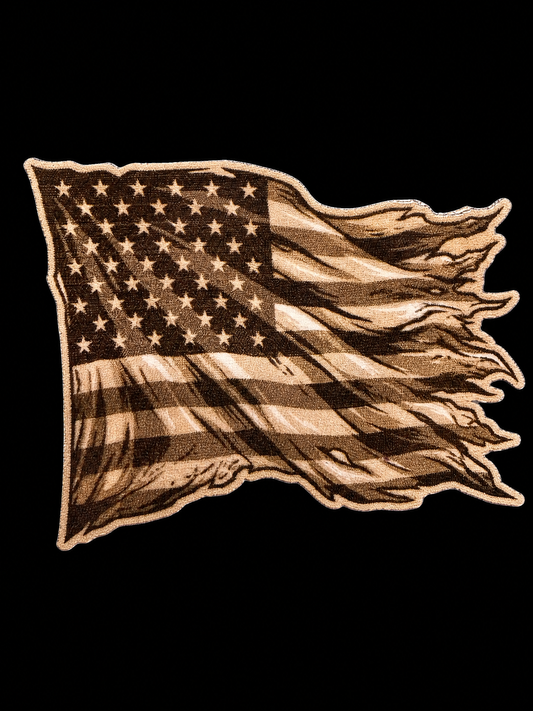 Distressed bronze and brown American flag with ragged edges UV decal