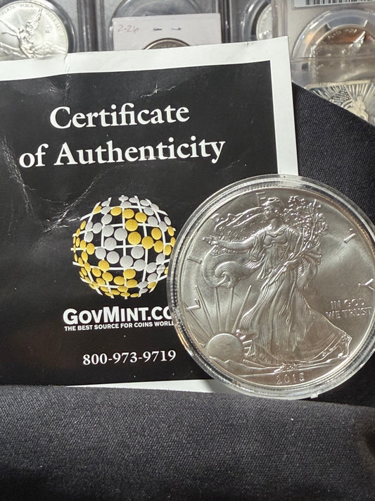 2018 American Silver Eagle BU with GovMint Certificate of Authenticity