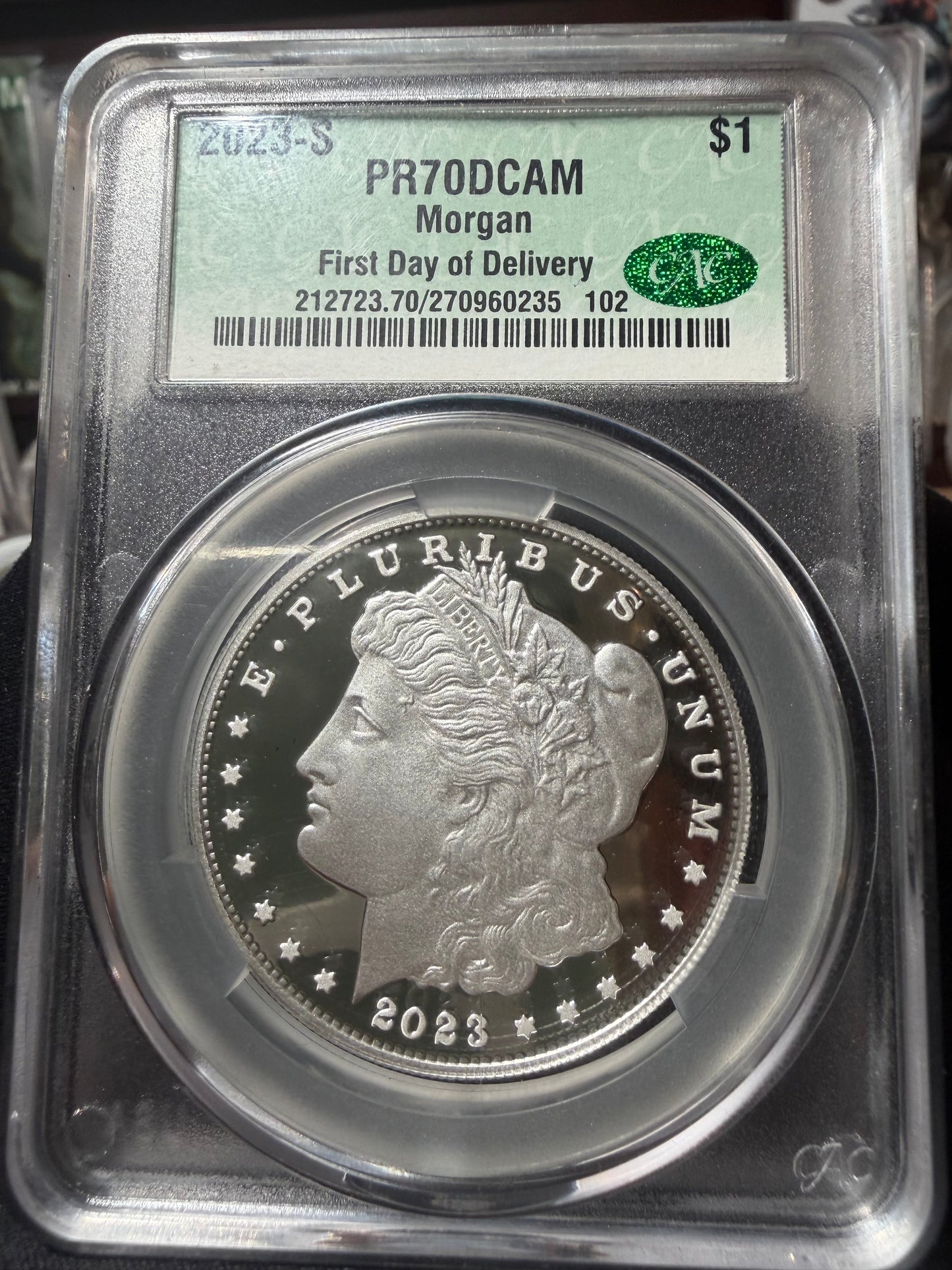 2023-S Morgan Silver Dollar – PCGS PR70DCAM First Day of Delivery (CAC)