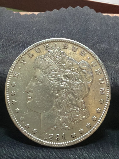1891-CC Morgan silver dollar obverse with Liberty portrait and 1891 date