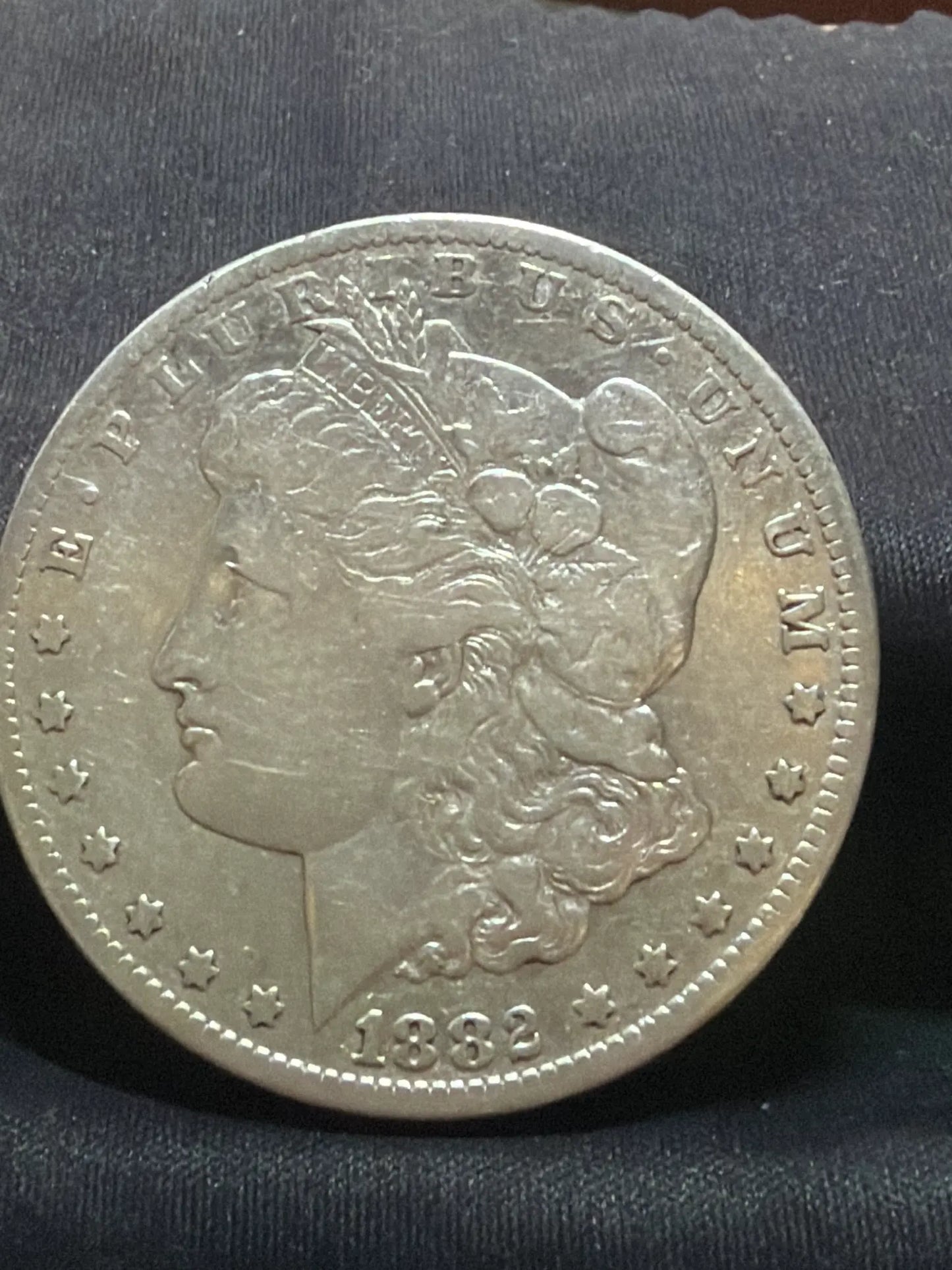 1882-CC Morgan silver dollar obverse with Liberty portrait and 1882 date