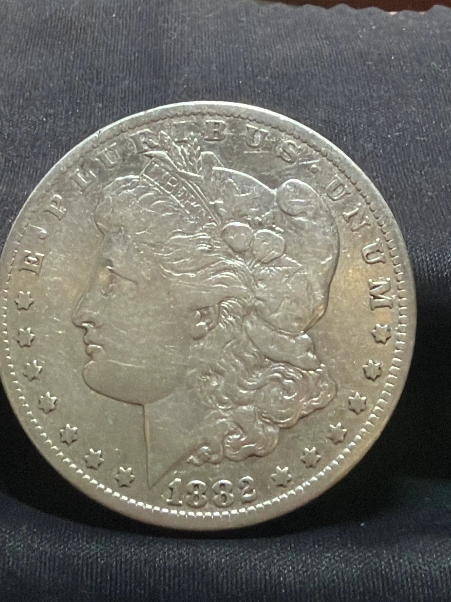 1882-CC Morgan silver dollar obverse with Liberty portrait and 1882 date