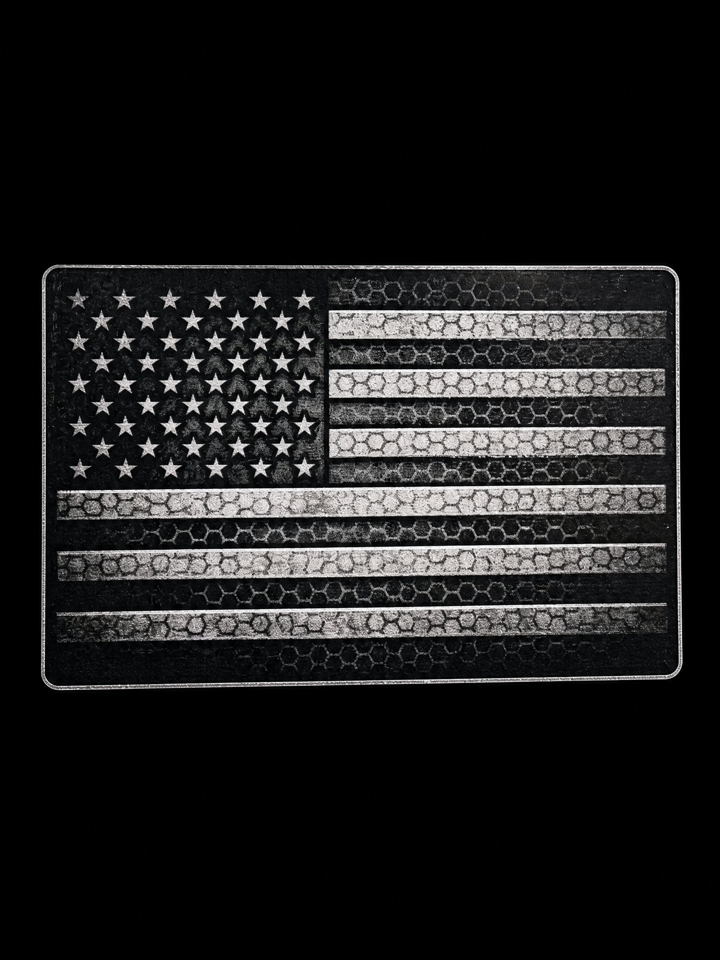 Rectangular black-and-white American flag with honeycomb texture UV decal