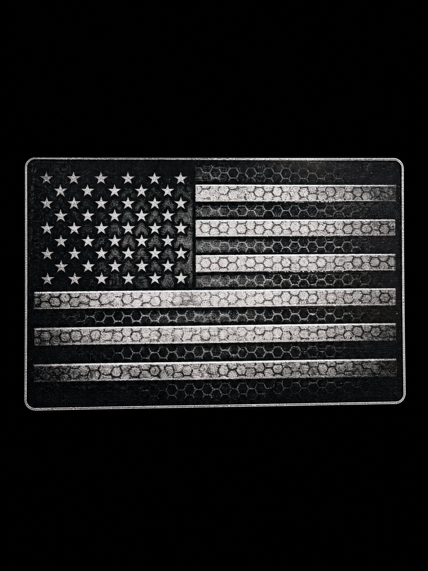 Rectangular black-and-white American flag with honeycomb texture UV decal