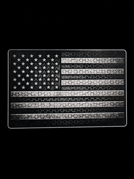 Rectangular black-and-white American flag with honeycomb texture UV decal