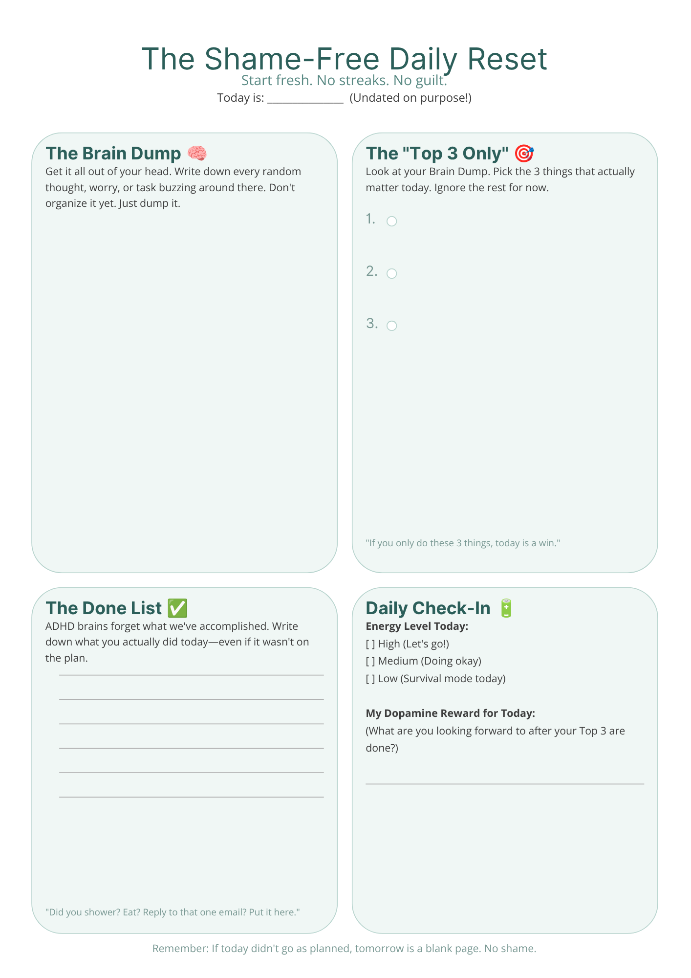 The Shame-Free Daily Reset Planner